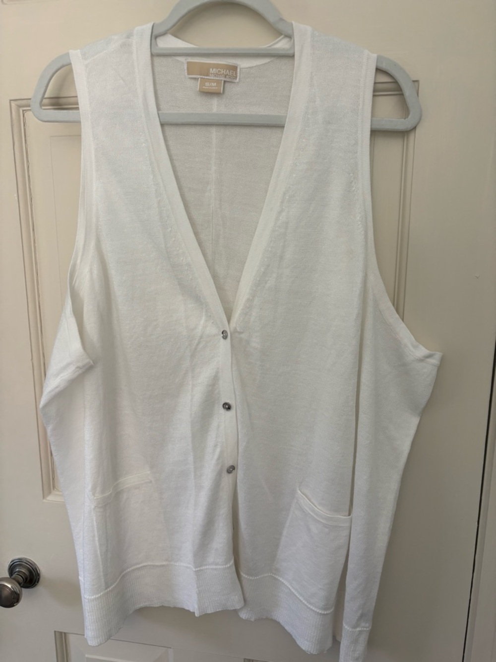 Michael Kors White Knit Sleeveless Button Vest
